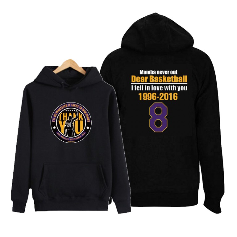 Men's Los Angeles Lakers Kobe Bryant #8 NBA Mamba Never Out Retired Souvenir Throwback Black Basketball Hoodie SPP6583ZF